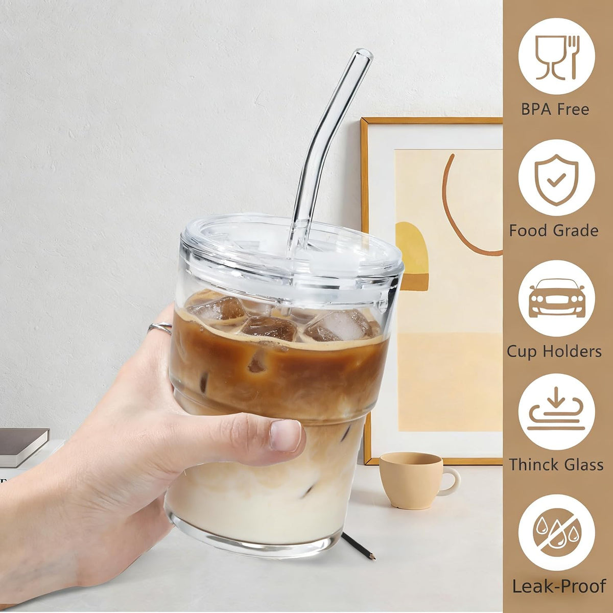 Matcha Cup Iced Coffee Tumbler, 15 oz, Set of 2