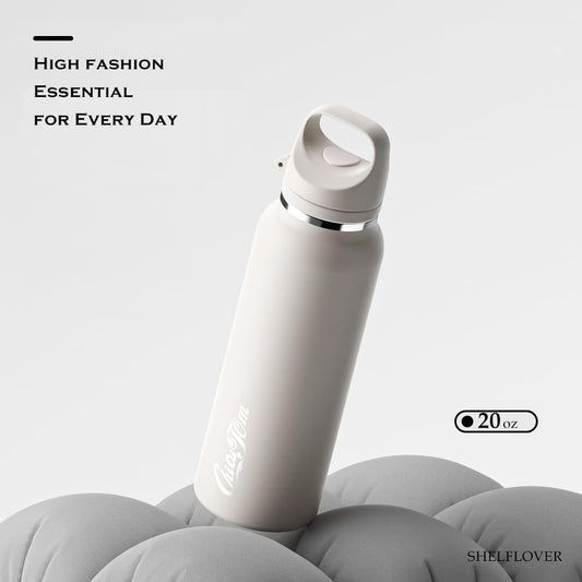 Vacuum Cup Keep Coffee Hot/Cold 12h Long Time, Lock Lid 100% Leakproof Insulated Water Bottle Burckle Car Holder Tumbler, Easy Carried, 20oz White