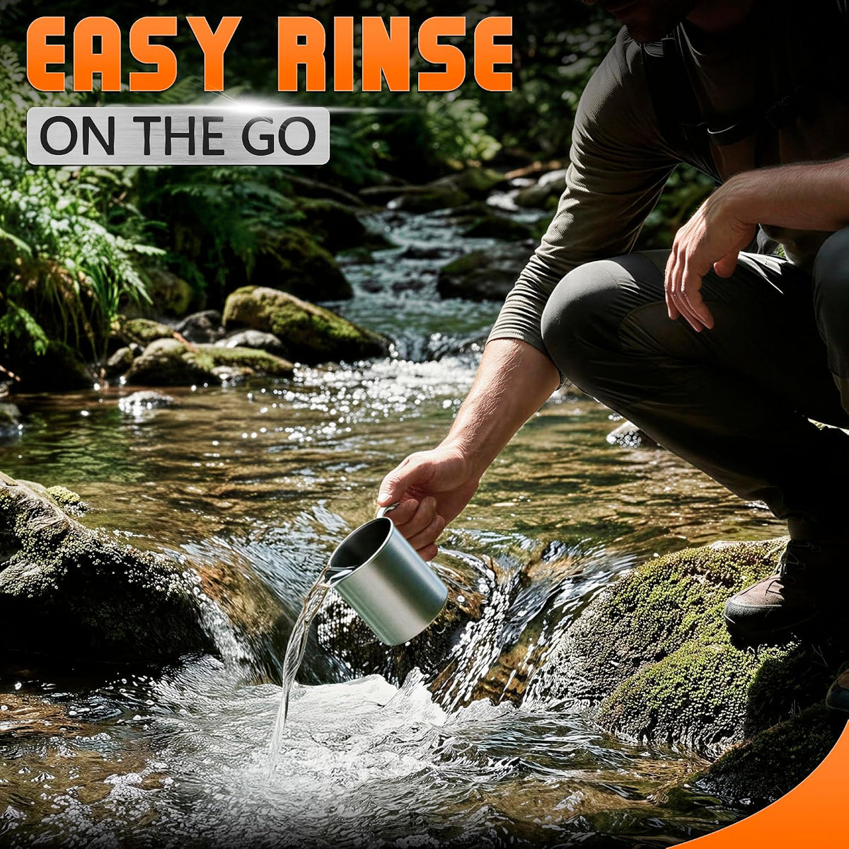 13.5 Oz Stainless Steel Camping Cup with Carabiner Handle, Clip-On
