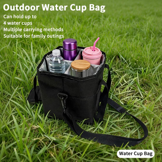 Portable 4 Compartment Insulated Drink Tote, Family Size Cup Carrier with Handle & Adjustable Shoulder Strap, Reusable Bag for Coffee Tumblers Bottles Outdoor Commute