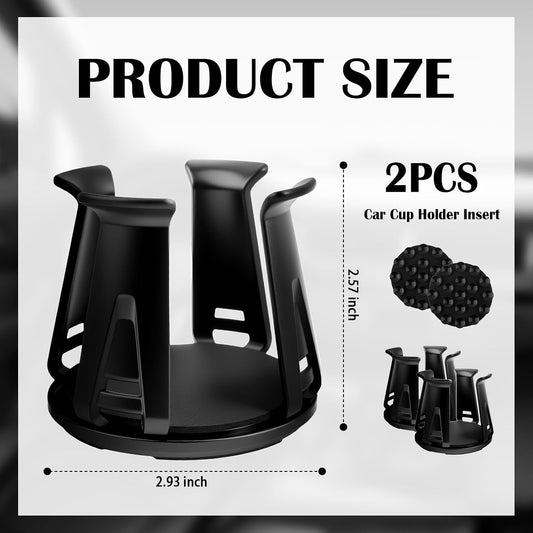 2PCS Car Cup Holder Inserts,2-in-1 Self-Adhesive & Suction Cup Car Cupholder Insert with Adaptive Clamping Arms,Universal Cups Holder Expander for Most Cars/Trucks/SUVs