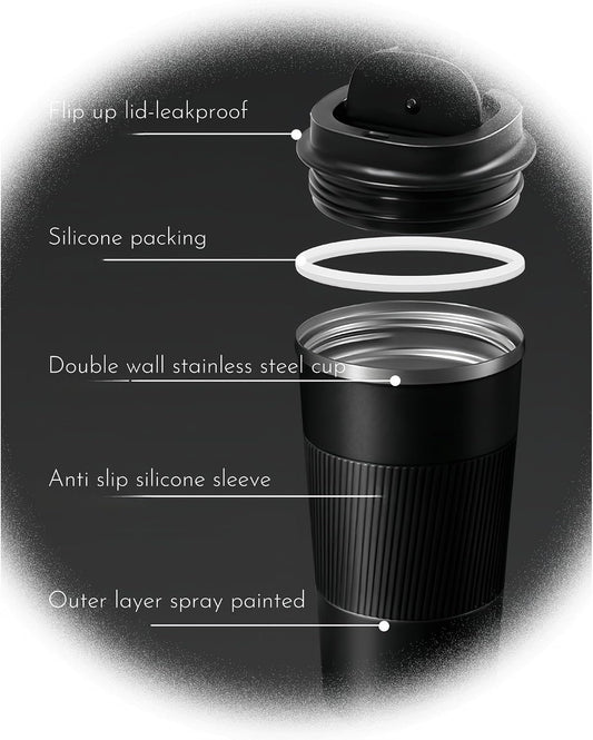 Stainless Steel Insulated Travel Coffee Mug Flip up Tumbler, Double Wall Leak Proof Vacuum Cup Keep Drink Cold and Hot (Blue, 17 Ounces)