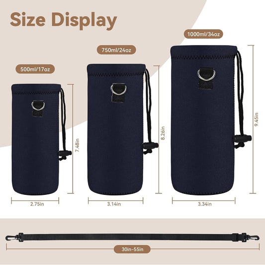 Water Bottle Sling Bag Carrier Crossbody Sleeve,Insulated Neoprene Bottle Case Holder Pouch Cover 500ML/17oz with Shoulder Strap for Walking Women Men