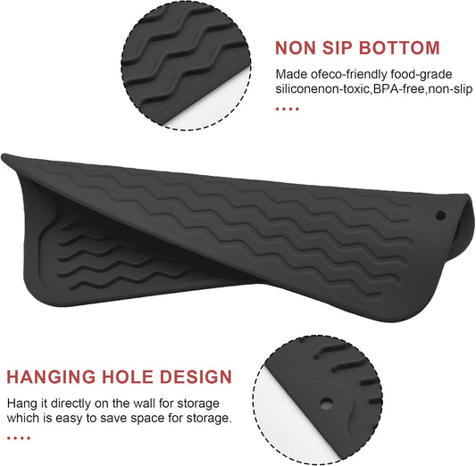 Silicone Dish Drying Mat, Non-Slip Easy Clean Sink Mat, Black, 12" x 6"