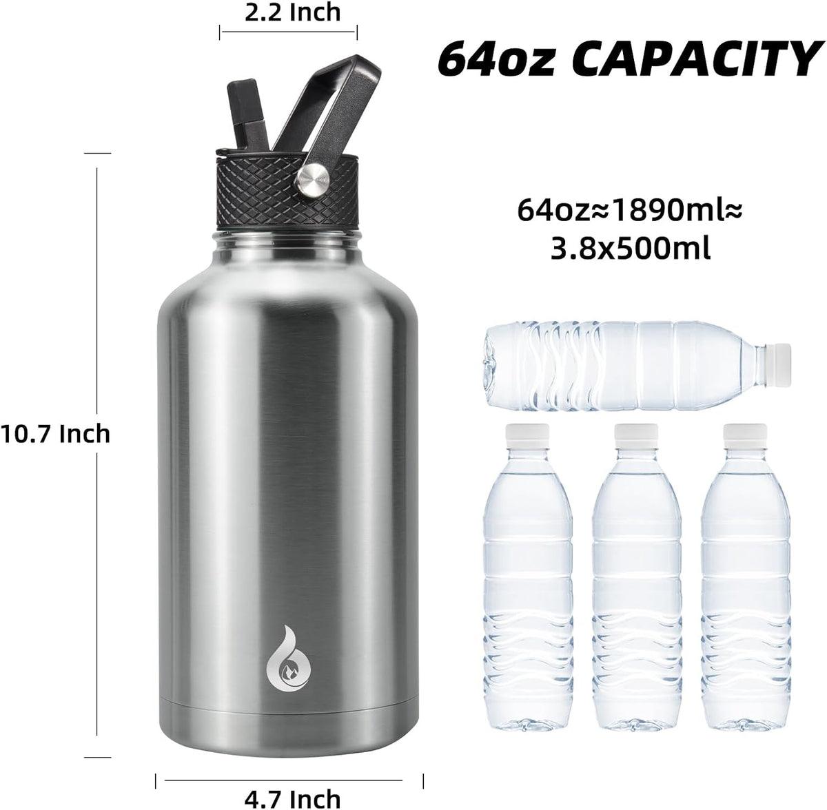 40oz Insulated Water Bottle with Straw Lid, Stainless Steel Bottle