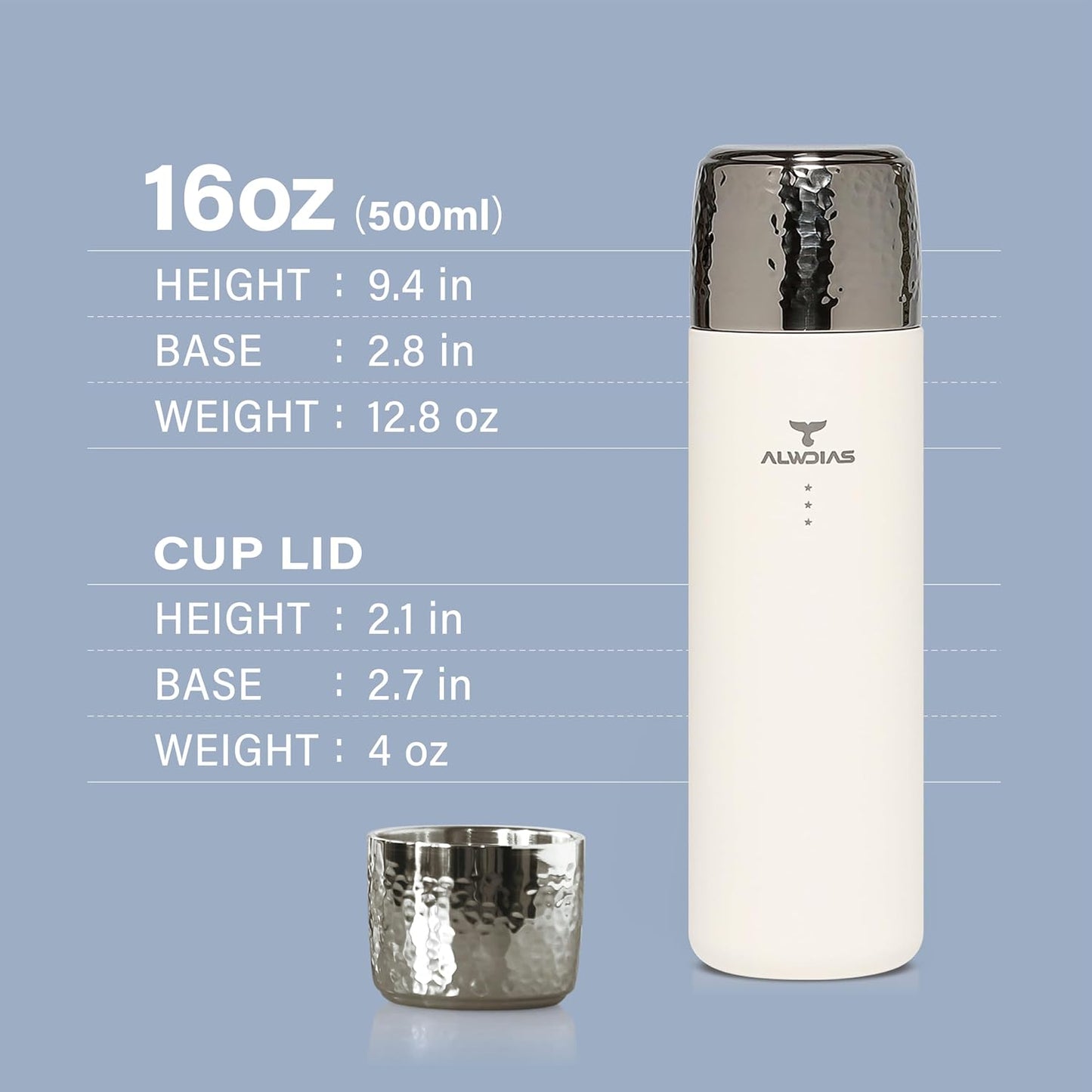 Thrista Vacuum Insulated Stainless Steel Flask, 16.9oz, White Cream | 316 Stainless Steel, Hot & Cold Drinks, Leak-Proof, Titanium Infuser, Compact Design