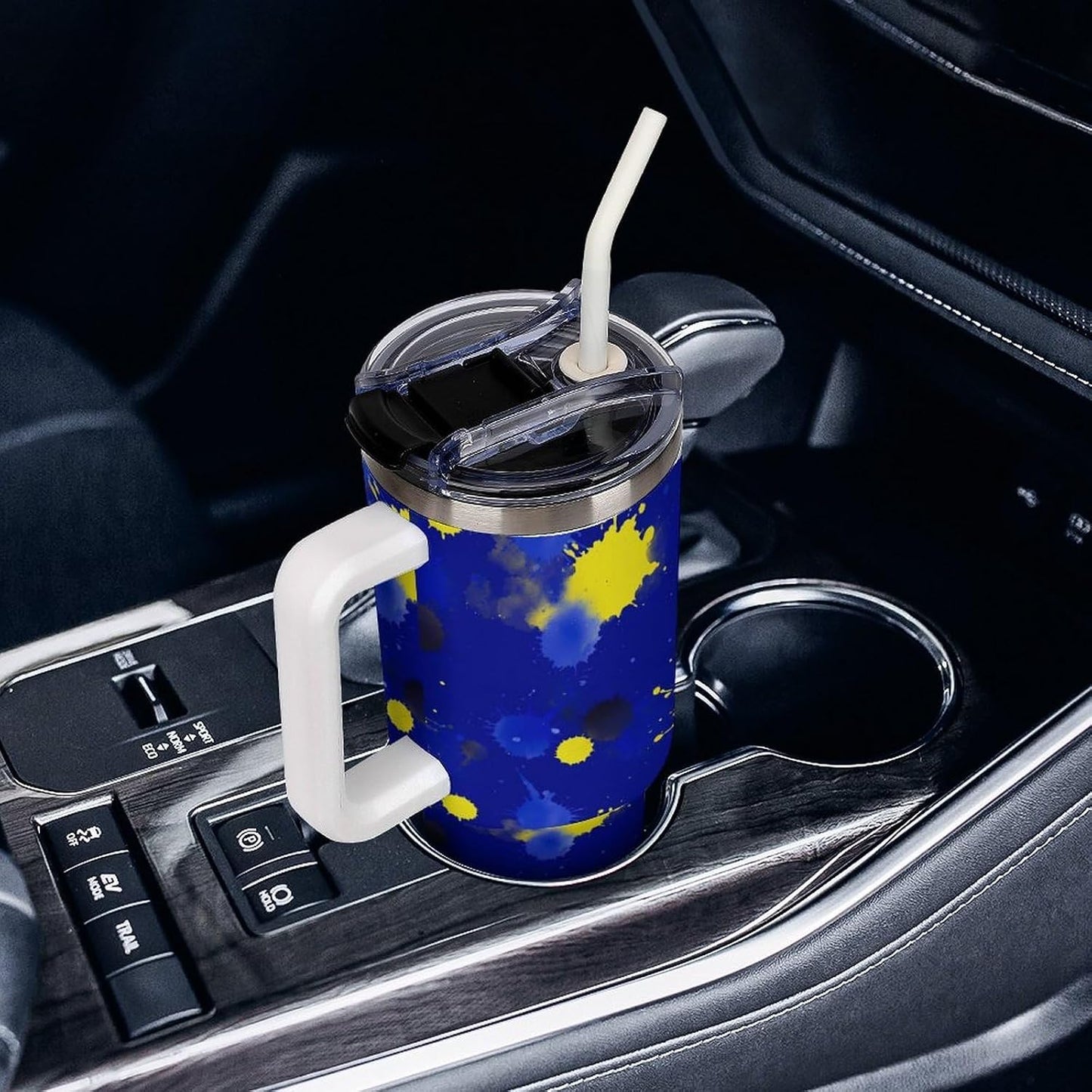 Leakproof Car Cup Vacuum Sealed With Lid For Office Crystal Clear Blue Water Ripple Print Drinkware Light Rose Red-style-5 - Colors A