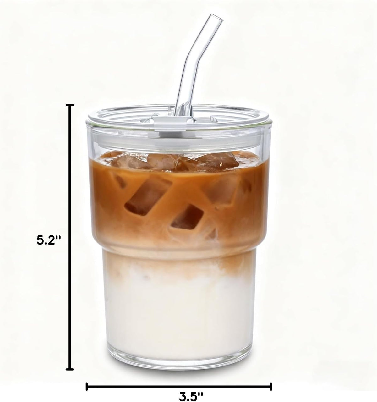 Iced Coffee Cups, 13oz Glass Tumbler with Lid and Straw, Leakproof To-Go Glass Cups Fits Car Cup Holder, Reusable Matcha Cup for Iced Coffee, Cold Brew and Tea