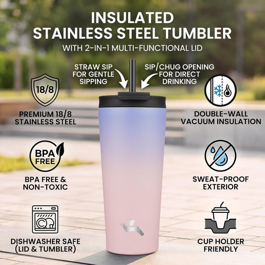 30 oz Insulated Tumbler Water Bottle with Straw Lid, Pastel Sunset
