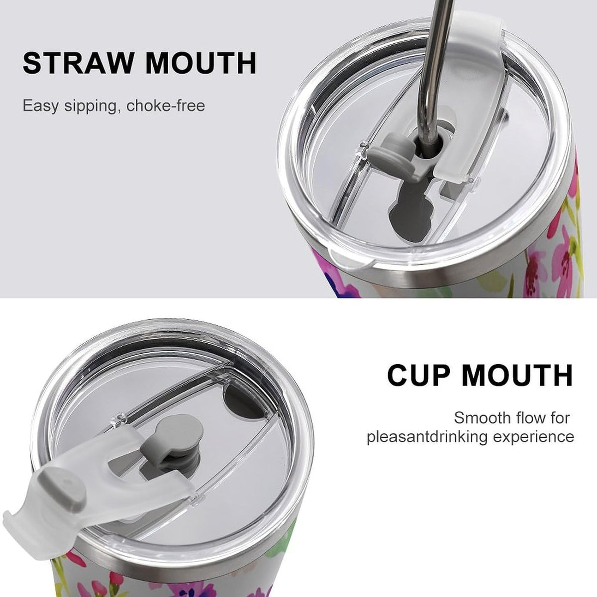 Butterflies Bees Pink Purple White Flowers 20 Oz Insulated Tumbler with Lid And Straw, Double Silver Rim Stainless Steel Travel Coffee Mug, Vacuum Leakproof Cup for Car, Office & Camping