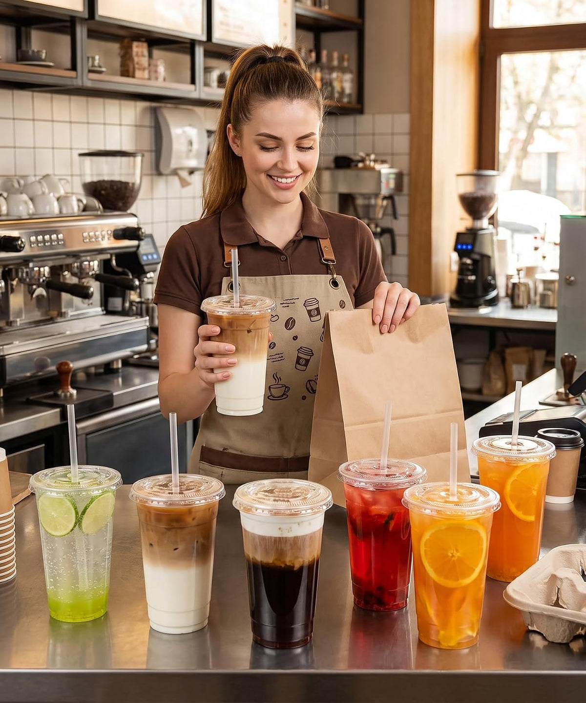 32 oz Clear Plastic Cups with Lids and Jumbo Boba Straws
