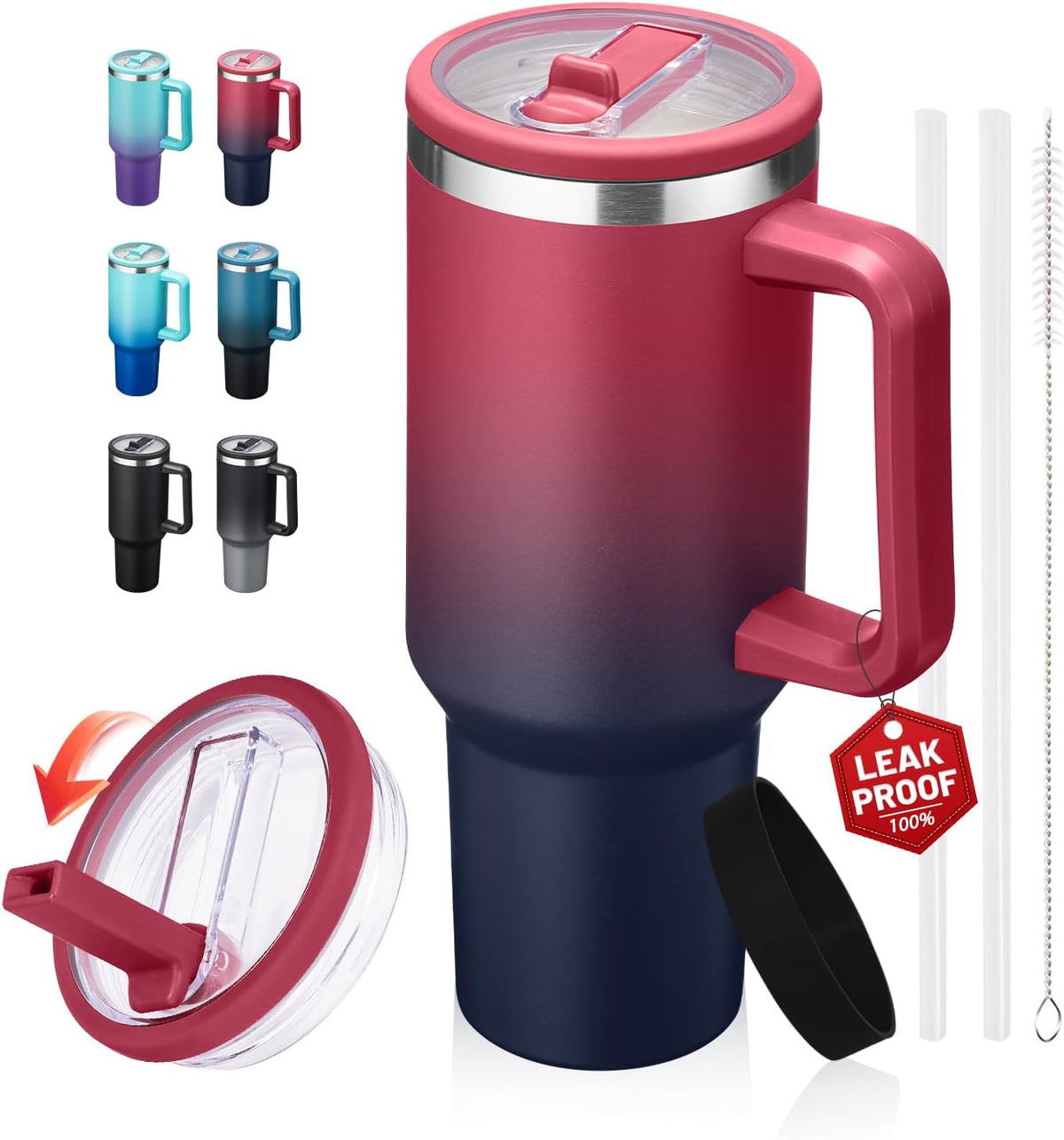 40 oz Tumbler with Flip Straw & Handle, Stainless Steel Water Bottle | Leak-Proof, Cold 34H Hot 10H, Insulated Travel Coffee Cup, Fits Car Cup Holder, Dishwasher Safe, Mug For Men, Durable Mug
