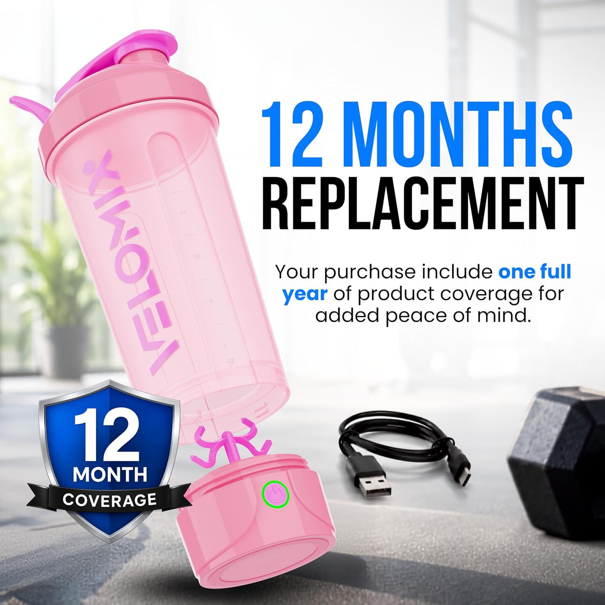 24oz Electric Protein Shaker Bottle for Protein Mixes, Transparent
