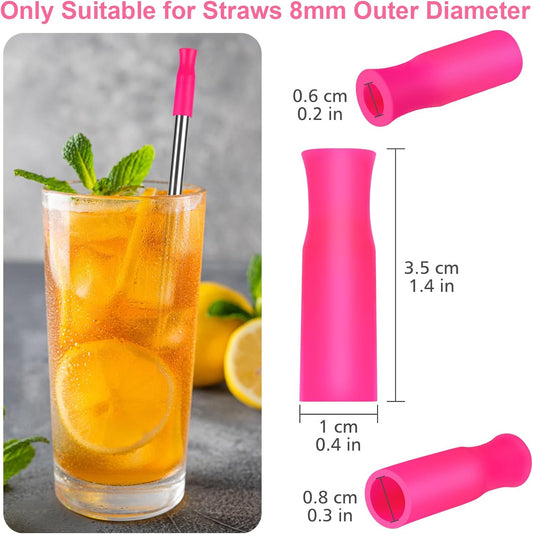 Silicone Straws Tips, Reusable Silicone Straw Toppers Protectors, Multi-color Food Grade Straw Covers Replacement Tip for 0.31 inch (8 mm) Out diameter Stainless Steel & Glass Straws
