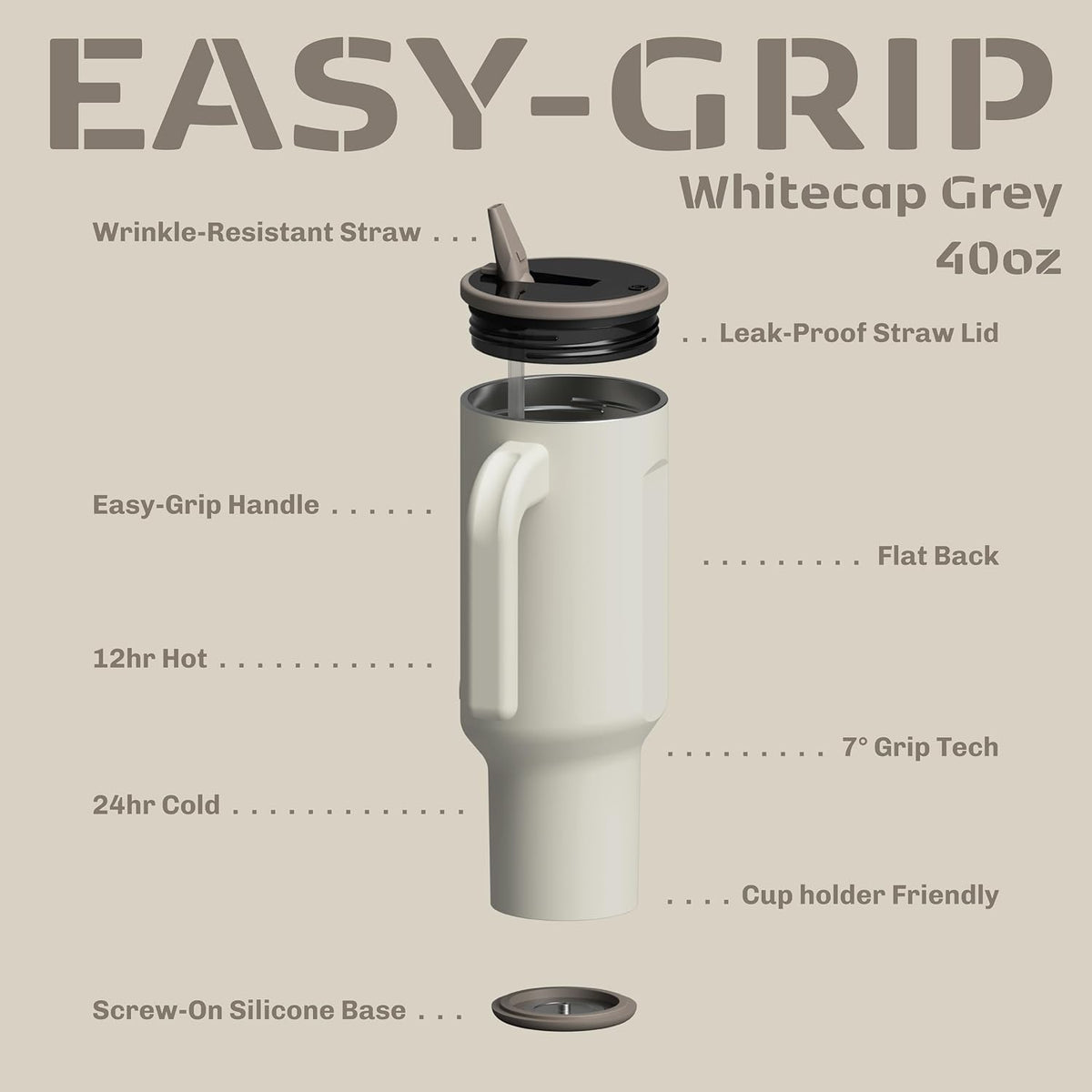 16oz Stainless Steel Tumbler Water Bottle - Spill-Proof Screw-On Lid, Insulated, Straw Compatible, BPA-Free - 12hr Hot/24hr Cold, Fits Cup Holders - Jet Black