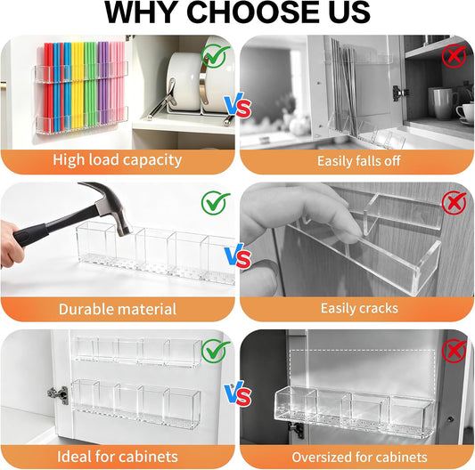 9.5” Large Acrylic Straw Holder for Cabinet Door, Transparent