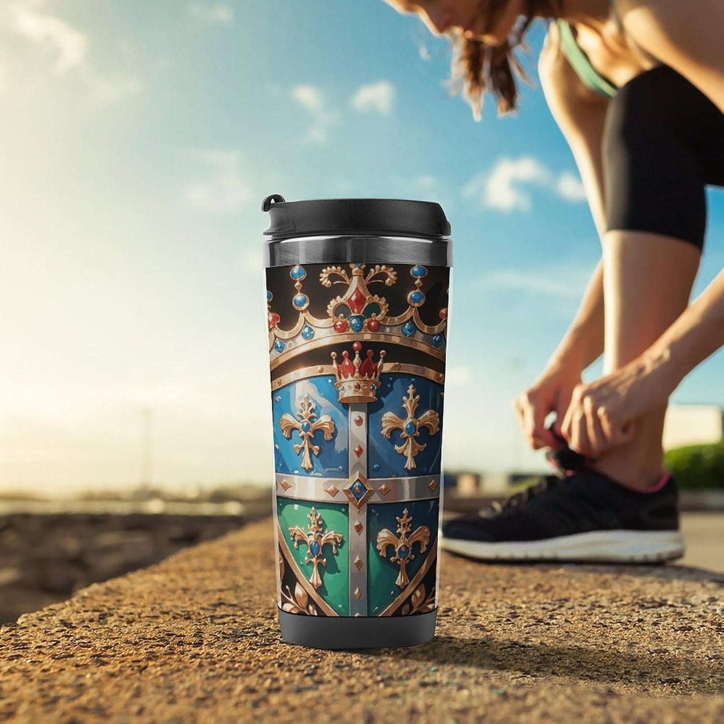 Travel Mug Royal Flower And Crown Tiara Coffee Cup Reusable Insulated Tumbler with Lid Travel Coffee Mug Stainless Steel Insulated Coffee Tumbler for Coffee Tea And Drinks