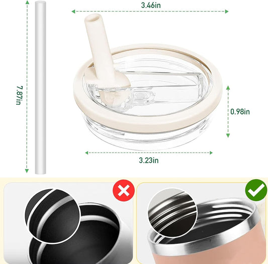 2 Pack 30 oz Tumbler Flip Straw Lid Replacement Compatible for Stanley Quencher, Leak Proof Lid Replacement for 30 OZ Stanley H2.0 FlowState Tumbler,Spill Proof Splash Reusable (Transparent Cream)