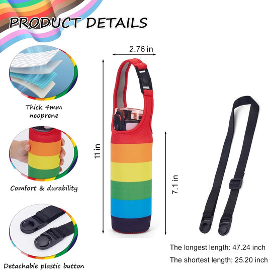 Rainbow Neoprene Bottle Holder, Adjustable Crossbody Bottle Pouch