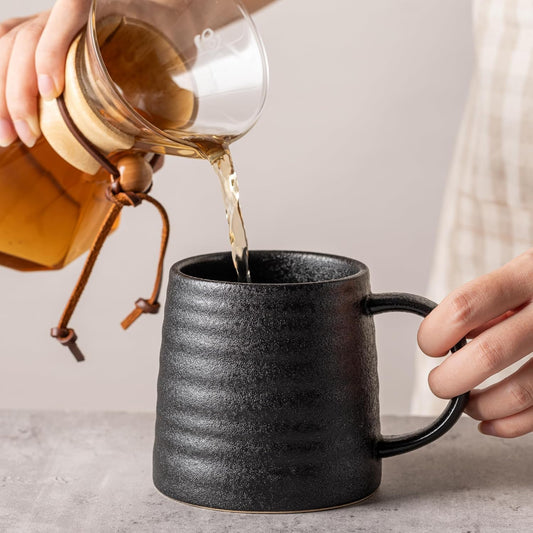 15.5oz Large Heavyweight Ceramic Mug, Reactive (Blue-Black) | 15.5oz Medium-Large, Heavy Weighted Stoneware, Reactive Transmutation Glaze, Microwave & Dishwasher Safe, Gift Box