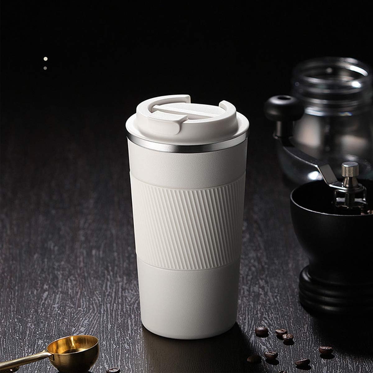 17oz Travel Coffee Cups Insulated Mug Thermal Tumbler to Go with Lid Leak Proof Reusable Stainless Steel Coffee Mug Spill Proof for Hot and Iced Cold Drinks (Black, 510ml)