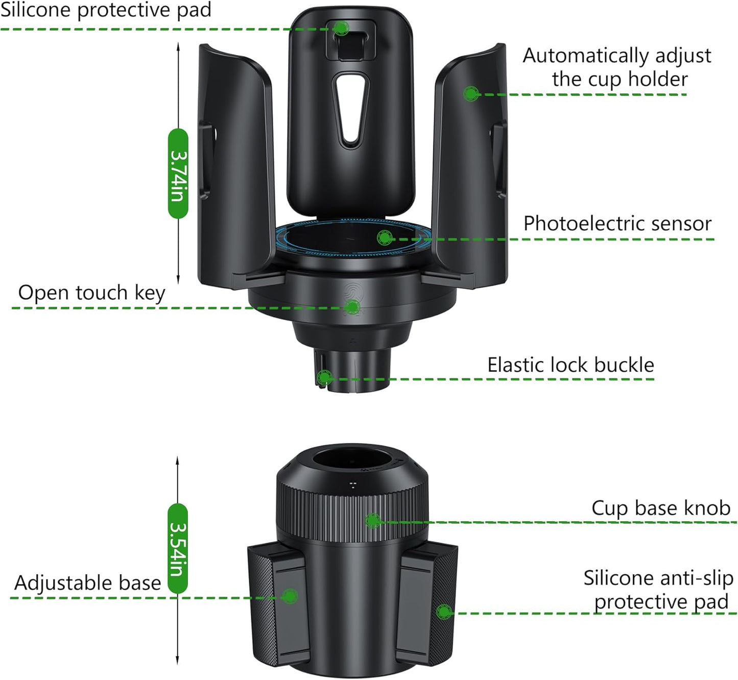 Intelligent Car Cup Holder Expander, Automatic Adjustable, Fits 2.76-4.82in for Coffee Mugs & Large Water Bottles & Travel Tumbler,Auto Cup Holder with Adjustable Insert Accessories
