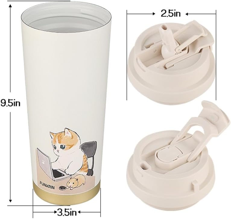 Coffee Travel Mug with Flip Lid, 16oz Insulated Tumbler Cup with Ceramic Coating, Double Wall Vacuum Leak-Proof Tumbler for Office School Party Camping