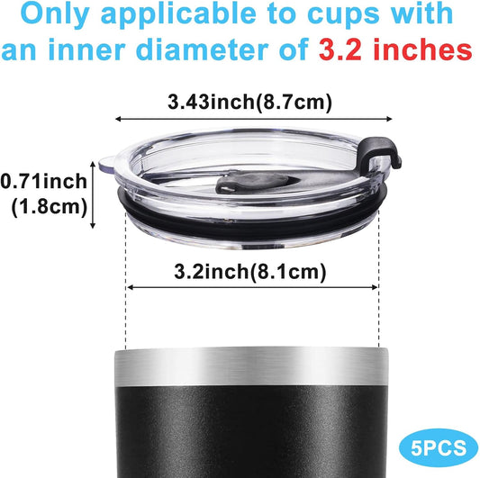 5 Pack Replacement Lids for 20 oz Tumbler, Black