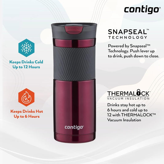 Byron Snapseal Travel Mug, Stainless Steel Thermal mug, vacuum flask, leakproof tumbler, coffee mug with BPA free Easy-Clean Lid, 470 ml, Vivacious