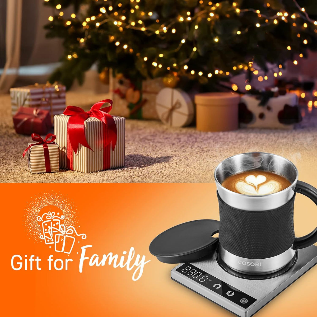Coffee Mug Warmer & Mug Set, 1°F Precise Temperature Control | Digital Cup Heater, Touch Tech & LCD Digital Display (77-194℉), 304 Stainless Steel, for Desk, Office, Silver/Black