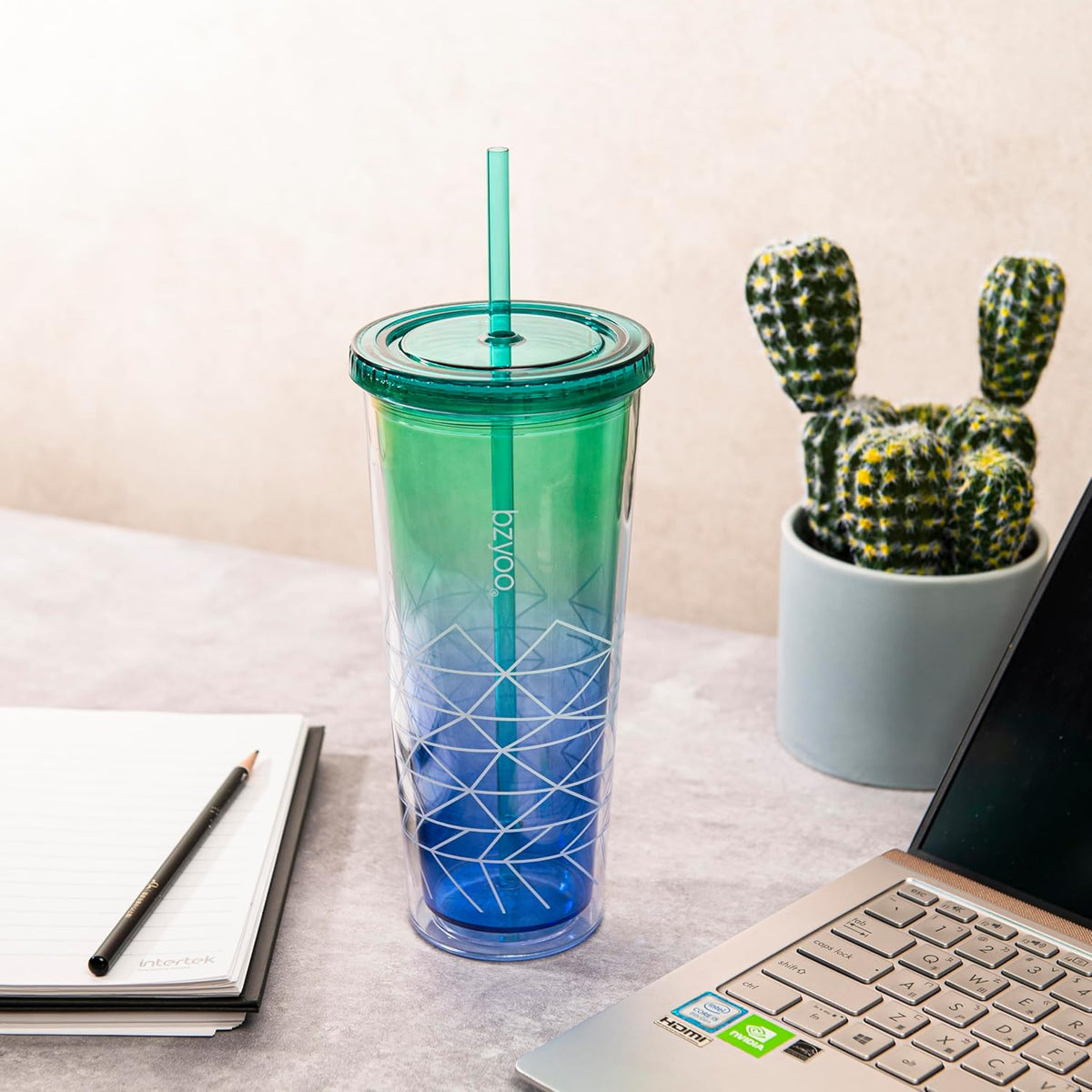 24oz Plastic Tumbler Cup, Lid & Straw, Iced Coffee, Purple Butterfly