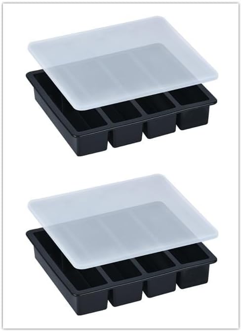 Large and Long Ice Cube Tray 2 Pack Silicone Freezing Container Sticks with Lid for Whiskey, Water Bottle, Food Leftovers and Baking