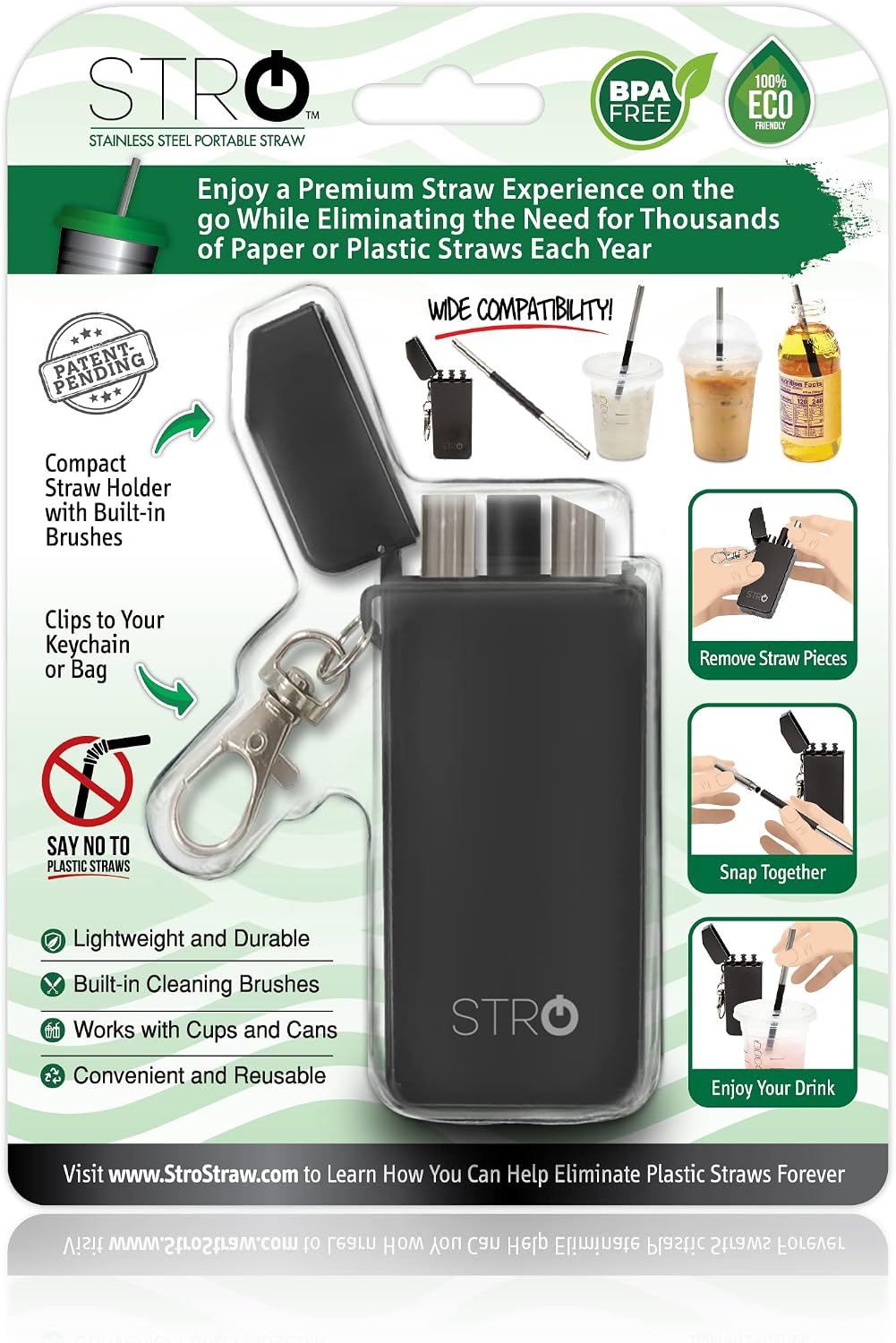 Portable Reusable Metal Straw with Travel Case & Built-in Cleaning Brush, Stainless Steel Straws Drinking Straw for 20 and 30 oz Tumblers, Cans, Bottles, Cups