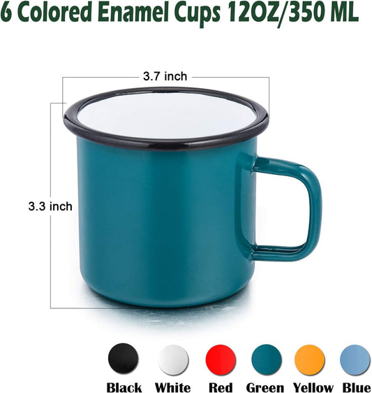 Enamel Camping Coffee Mug Set of 6, 12 Ounce, 350ML & Multicolor