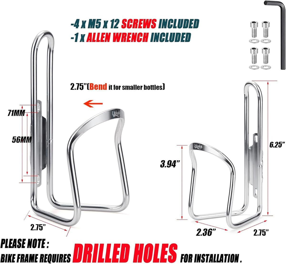 Bike Water Bottle Cage, Alloy Bicycle Holder Bracket