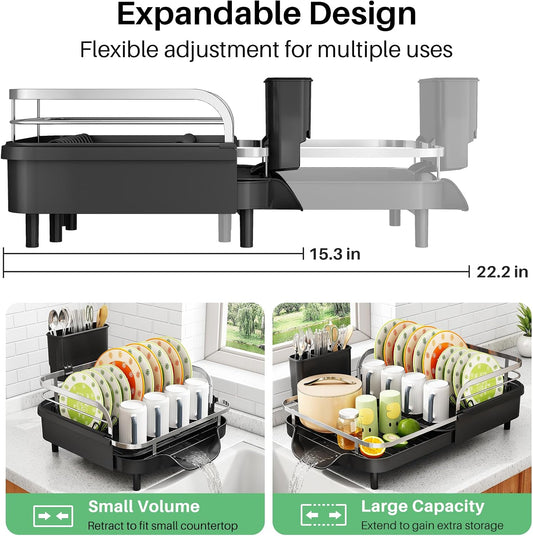 Expandable Dish Drying Rack for Small Kitchen Counter, Black