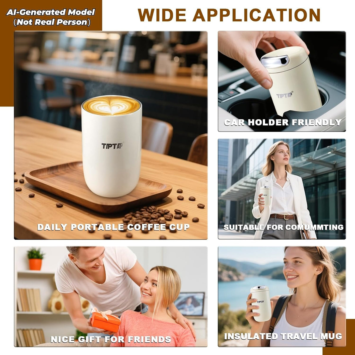 12oz/350ml Stainless Steel Vacuum Insulated Tumbler, Coffee Travel Mug Spill Proof with Lid, Thermos Cup for Keep Hot/Ice Coffee, Chocolate, Tea and More (White)