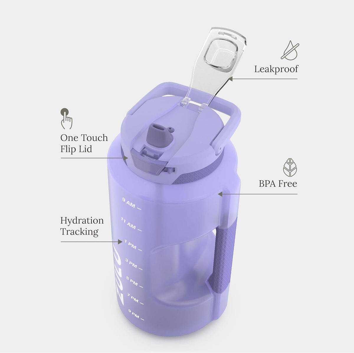 Goals 64oz BPA-Free Plastic Water Bottle with Time Markers, Violet