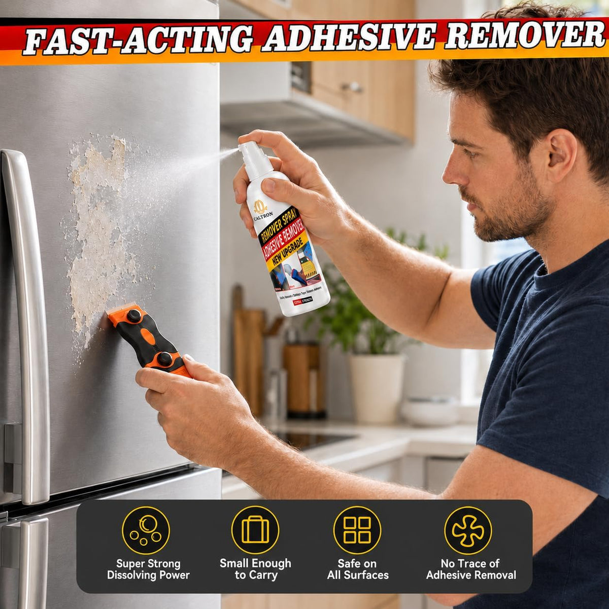 Adhesive Remover, Sticker Remover Spray with Plastic Scraper and Cleaning Cloth, Surface-Friendly Formula for Removing Sticker Residue, Tape Marks and Adhesive Build-Up from Glass,Floors and Cars