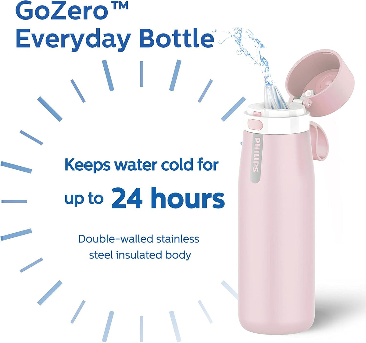 Bottle with Filter, Filter Water Bottle Stainless Steel with GoZero Everyday BPA-Free Tap Water Filter, Water Filter Bottle Keep Drink Cold 24 Hours, 3 Filters for 120 gal / 6 Months