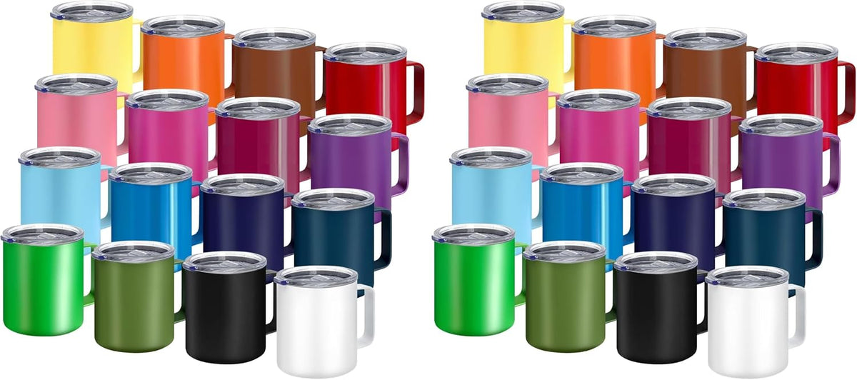 16 Pack Stainless Steel Insulated Coffee Mug Bulk with Handle & Lids, 12oz Vacuum Insulated Double Wall Travel Mug for Hot and Cold Drinks Home Office Car, 16 Colors