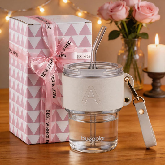Monogrammed Gifts for Women-Personalized Glass Tumbler with Straw,Custom Iced Coffee Cups with Lids as Wedding Birthday Mothers Day Gift for Her Wife Bride(T)