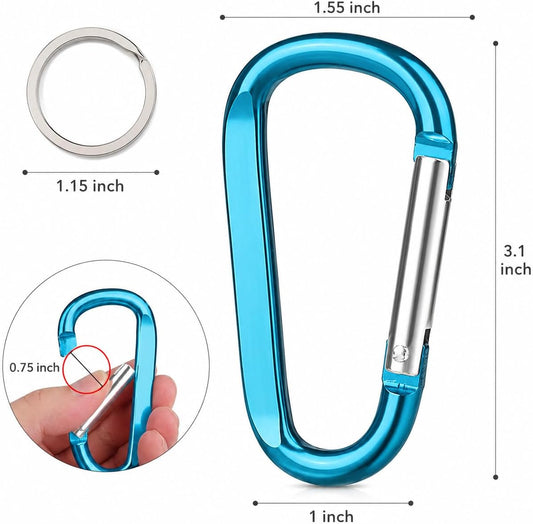 Carabiner Caribeaner Clip,3" Large Aluminum D Ring Shape Carabeaner with Keyring Keychain Hook