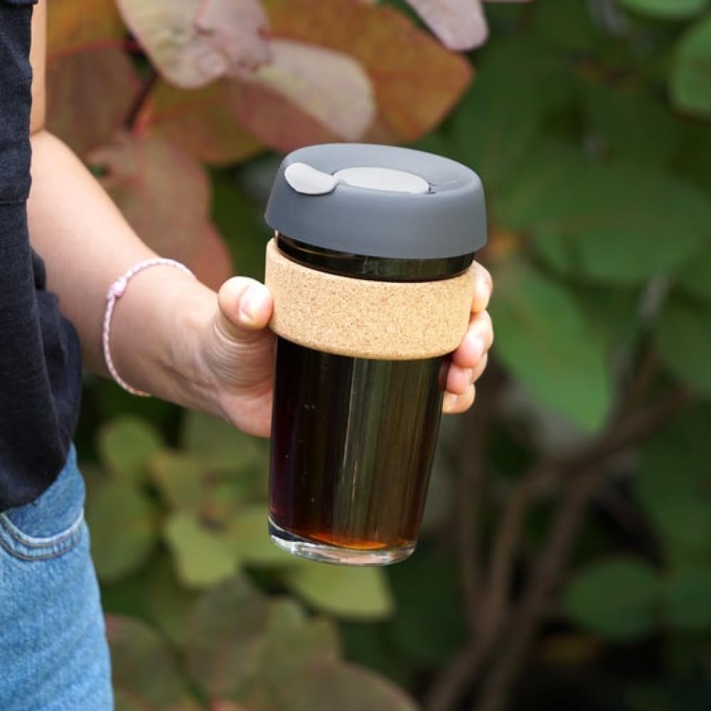 Brew Cork, Reusable Glass Tumbler with Natural Cork, Tall Coffee Cup 12oz / 340ml - Pine