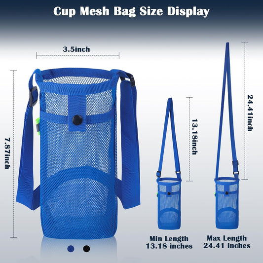 2 Packs Bottle Holder With Strap, Mesh Sling With Adjustable Shoulder Strap, Portable Bag With Pocket, Water Bottle Carrier for Walking, Hiking, Travelling