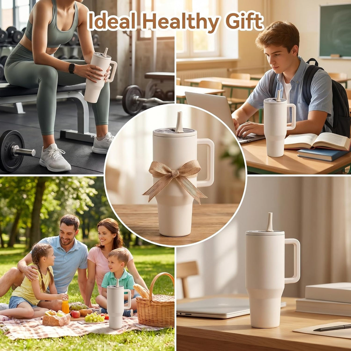 40 OZ Stainless Steel Tumbler with Handle & Straw Lid | Leakproof Insulated Tumbler, Travel Mug for Iced Coffee Water, Keep Drinks Cold or Hot at Home, Office, Commute & Outdoor