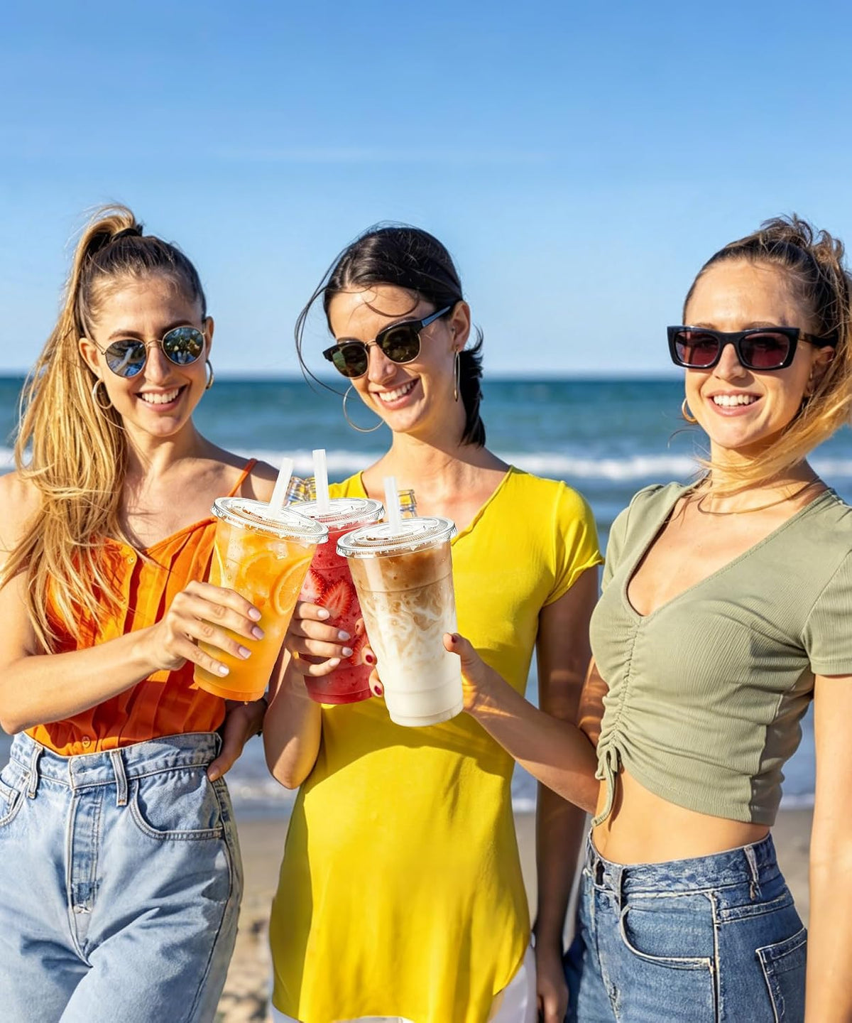 Ginkgo 50 Pack 20 oz Plastic Iced Coffee Cups with Lids and Straws