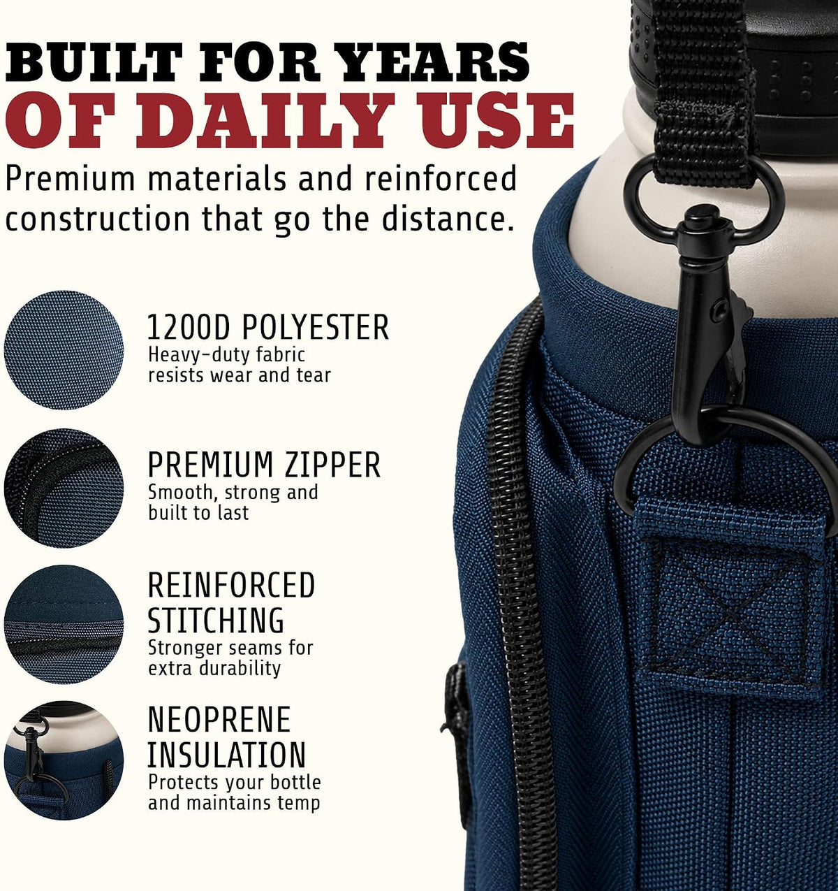 Insulated Water Bottle Holder With Strap, Carrier Bag for Walking, Hiking