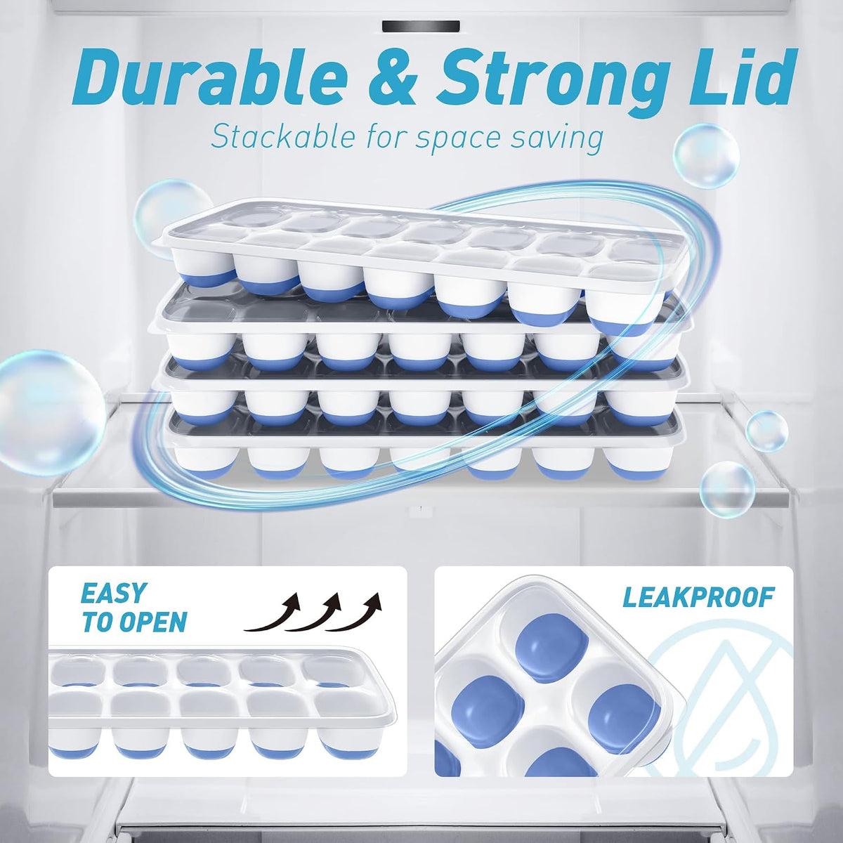 Ice Cube Tray, Silicone Ice Cube Trays for Freezer with Lid