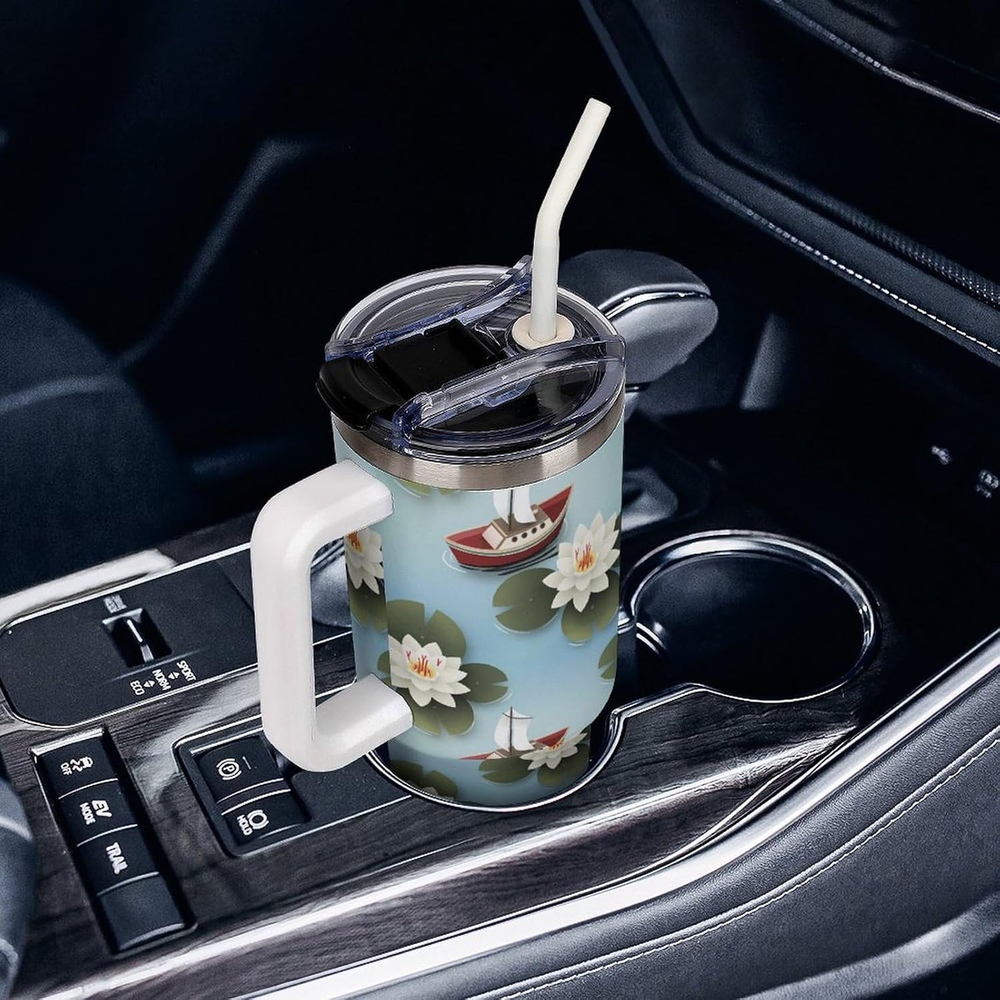 Leakproof Tumbler Vacuum Sealed Car Holder Friendly For Travel Simple Minimalist White Poppy Flower Pattern Coffee Mug Light Rose Red-style-27 - Colors F